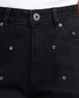 Jean Wide Leg Super High Rise Relaxed Boot Black with Decorative Eyelets for Women - Black 431G034 - 3