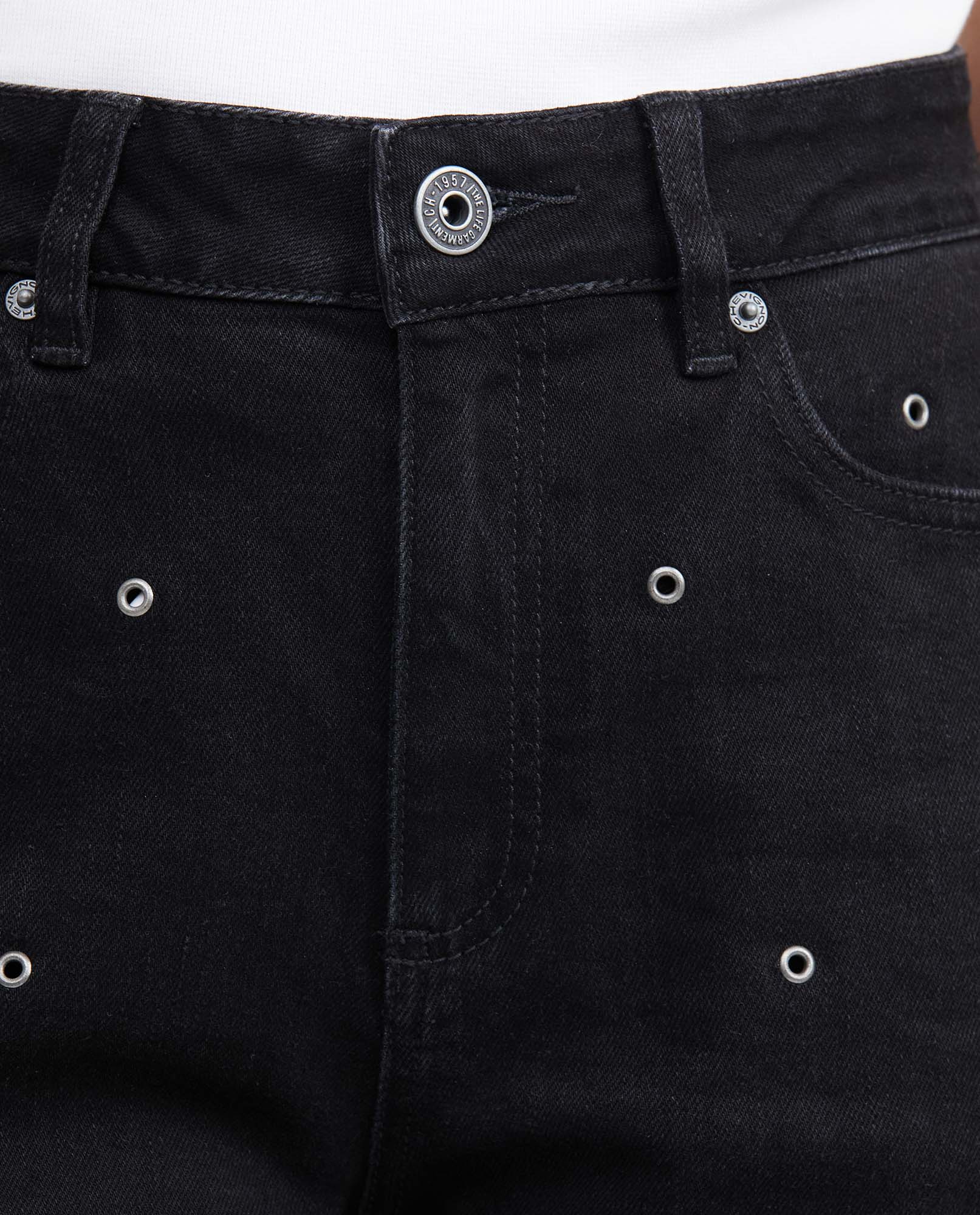 Jean Wide Leg Super High Rise Relaxed Boot Black with Decorative Eyelets for Women - Black 431G034 - 3