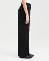 Jean Wide Leg Super High Rise Relaxed Boot Black with Decorative Eyelets for Women - Black 431G034 - 5