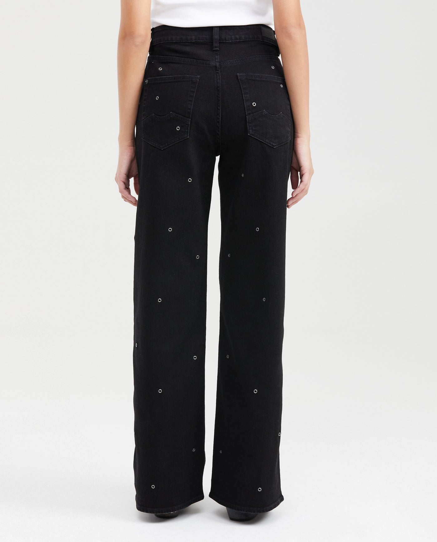 Jean Wide Leg Super High Rise Relaxed Boot Black with Decorative Eyelets for Women - Black 431G034 - 6