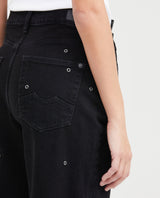 Jean Wide Leg Super High Rise Relaxed Boot Black with Decorative Eyelets for Women - Black 431G034 - 7