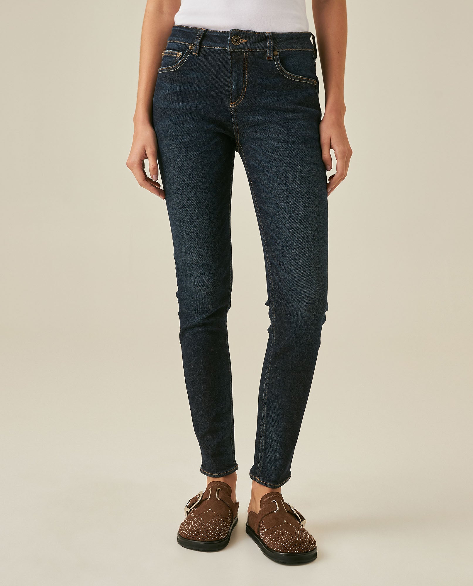 Womens Jeans New Skinny Low Rise Recycled Cotton Polyester Elastane Ultra Dark Wash - Blue 63_431H000_AZU193924_0