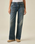 Womens Jeans Straight Fit Low Rise Cotton Elastane Dark Wash - Blue 63_431H001_AZU194052_0