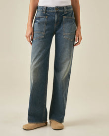 Womens Jeans Straight Fit Low Rise Cotton Elastane Dark Wash - Blue 63_431H001_AZU194052_0