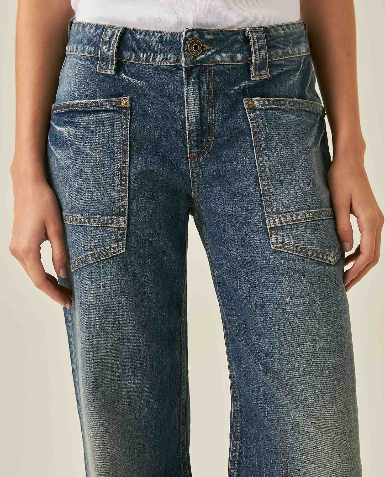 Womens Jeans Straight Fit Low Rise Cotton Elastane Dark Wash - Blue 63_431H001_AZU194052_5