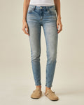 Womens Jeans Skinny Fit Low Rise Cotton Recycled Polyester Elastane Light Wash Front Distressing - Blue 63_431H002_AZU154020_0