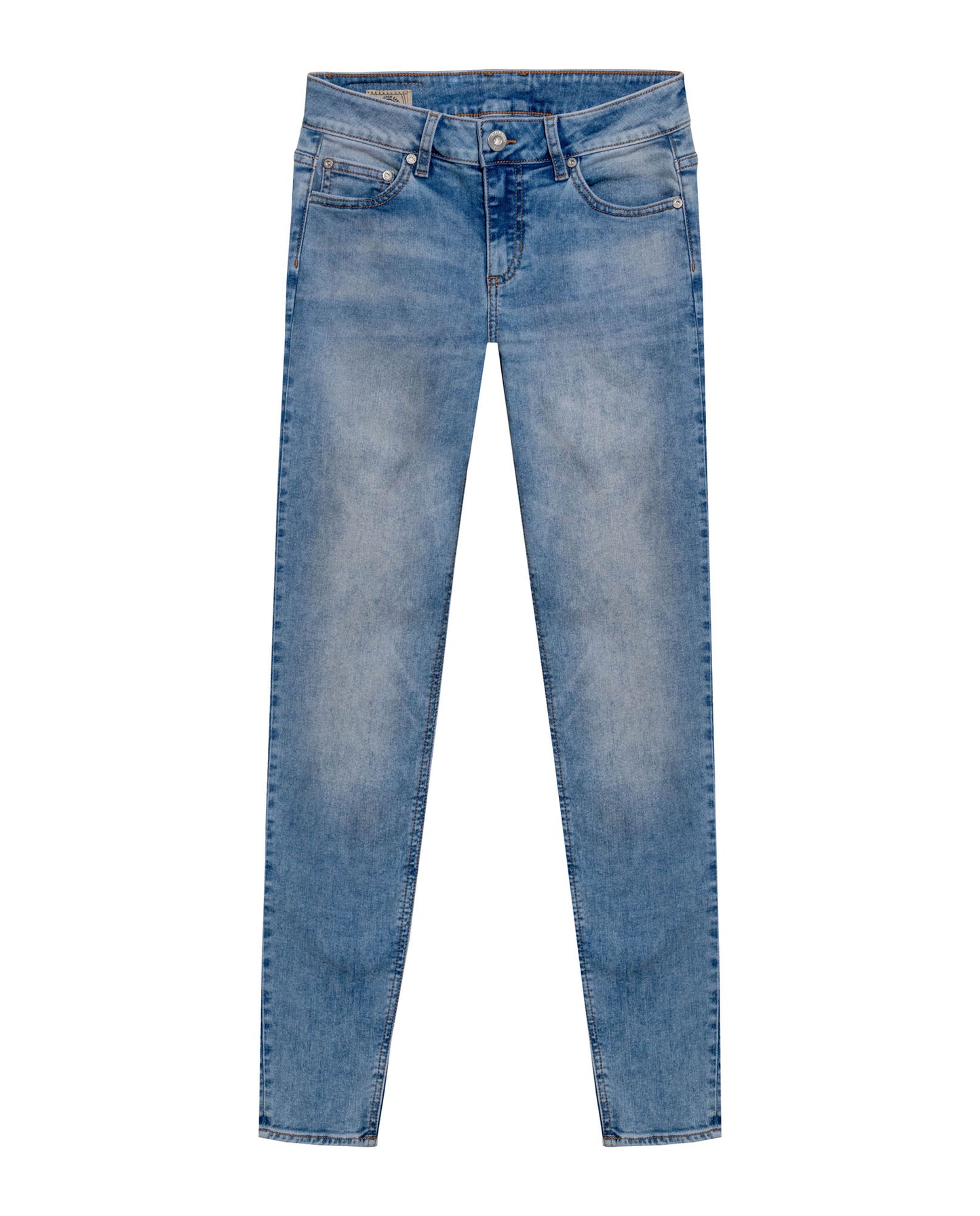 Womens Jeans Skinny Fit Low Rise Cotton Recycled Polyester Elastane Light Wash Front Distressing - Blue 63_431H002_AZU154020_3