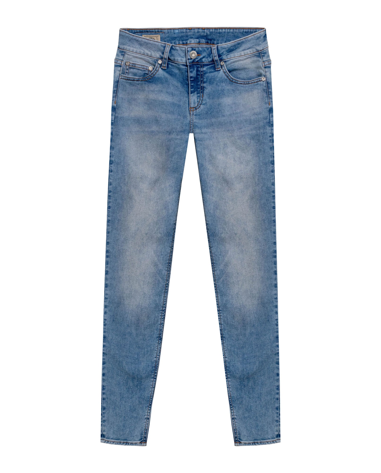 Womens Jeans Skinny Fit Low Rise Cotton Recycled Polyester Elastane Light Wash Front Distressing - Blue 63_431H002_AZU154020_3