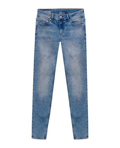 Womens Jeans Skinny Fit Low Rise Cotton Recycled Polyester Elastane Light Wash Front Distressing - Blue 63_431H002_AZU154020_3