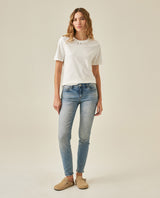 Womens Jeans Skinny Fit Low Rise Cotton Recycled Polyester Elastane Light Wash Front Distressing - Blue 63_431H002_AZU154020_4