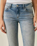 Womens Jeans Skinny Fit Low Rise Cotton Recycled Polyester Elastane Light Wash Front Distressing - Blue 63_431H002_AZU154020_5