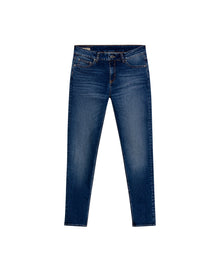 Womens Jeans Skinny Fit Low Rise Cotton Recycled Polyester Elastane Dark Wash Subtle Knee Distressing Whiskering - Blue 63_431H004_AZU194052_3