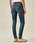 Womens Jeans Skinny Fit Low Rise Cotton Recycled Polyester Elastane Dark Wash Subtle Knee Distressing Whiskering - Blue 63_431H004_AZU194052_6