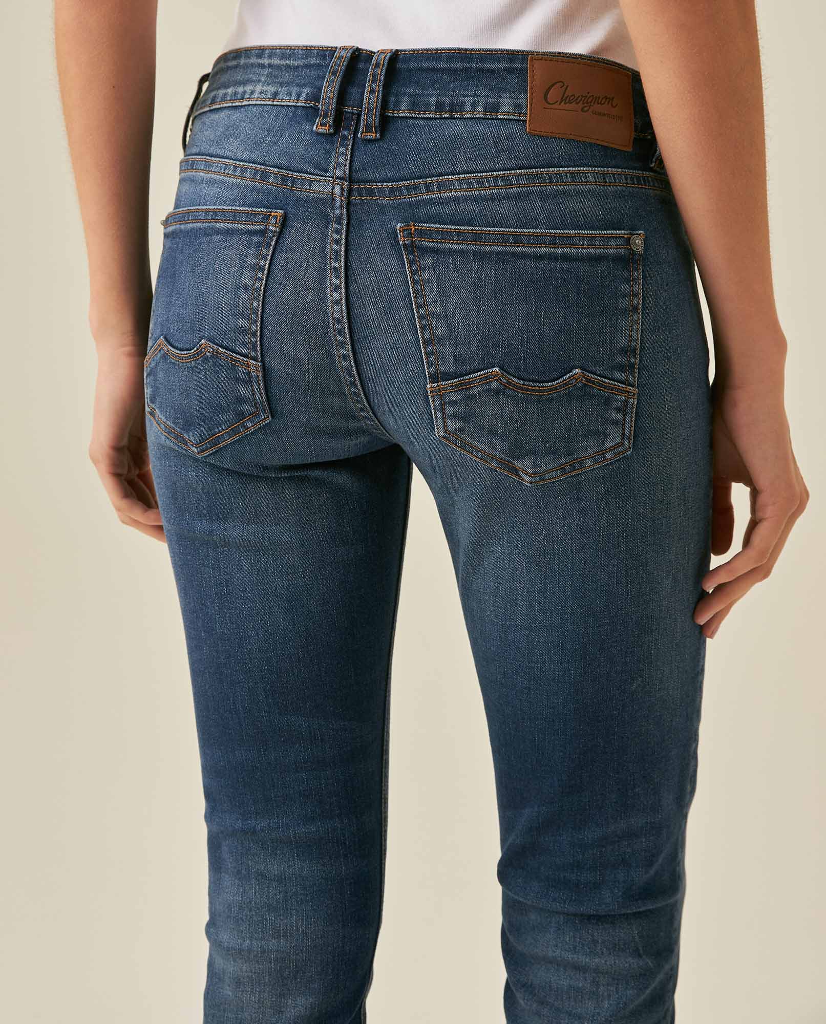 Womens Jeans Skinny Fit Low Rise Cotton Recycled Polyester Elastane Dark Wash Subtle Knee Distressing Whiskering - Blue 63_431H004_AZU194052_7