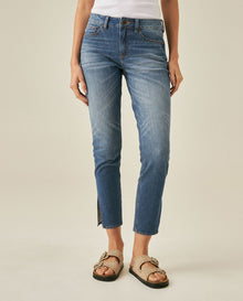 Womens Jeans Skinny Crop High Rise Recycled Cotton Blend Medium Wash Hem Slits - Blue 63_431H006_AZU184140_0