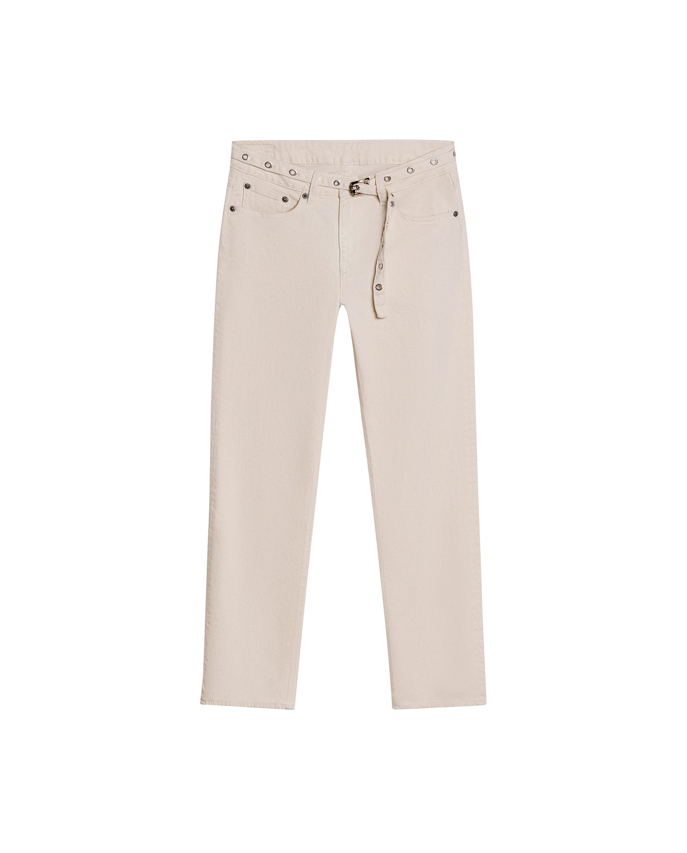 Womens Jeans Straight Relaxed Fit High Rise Cotton Comfort Raw Ivory Wash Included Belt - Raw 63_431H007_CRU134403_3
