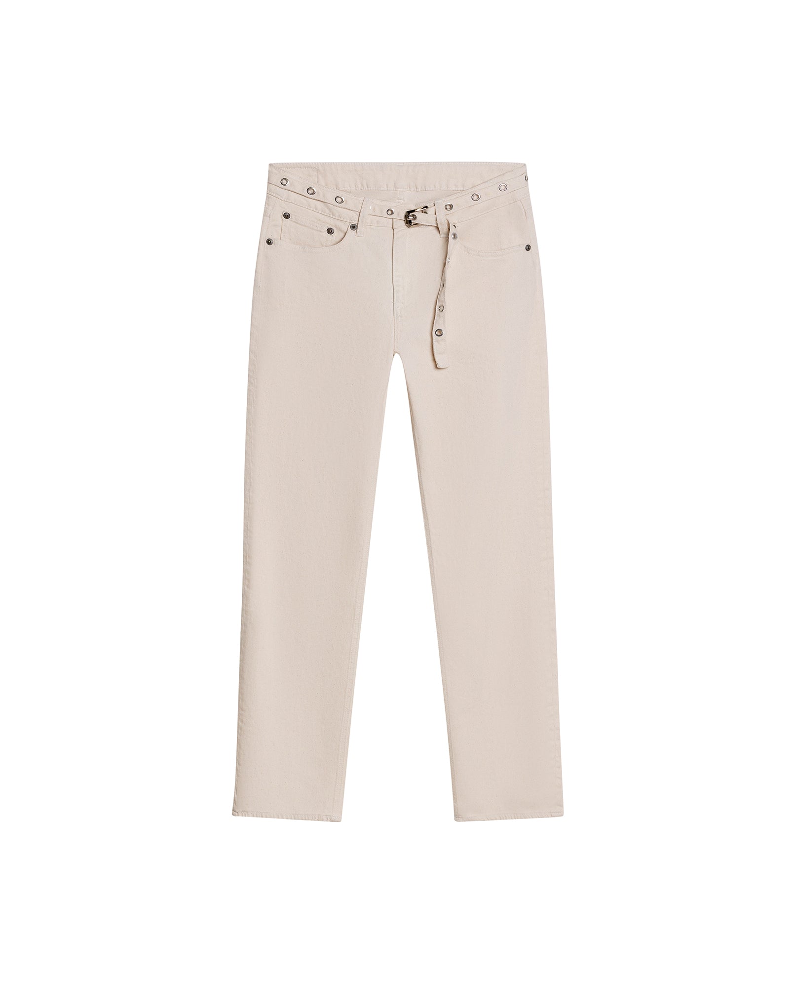 Womens Jeans Straight Relaxed Fit High Rise Cotton Comfort Raw Ivory Wash Included Belt - Raw 63_431H007_CRU134403_3