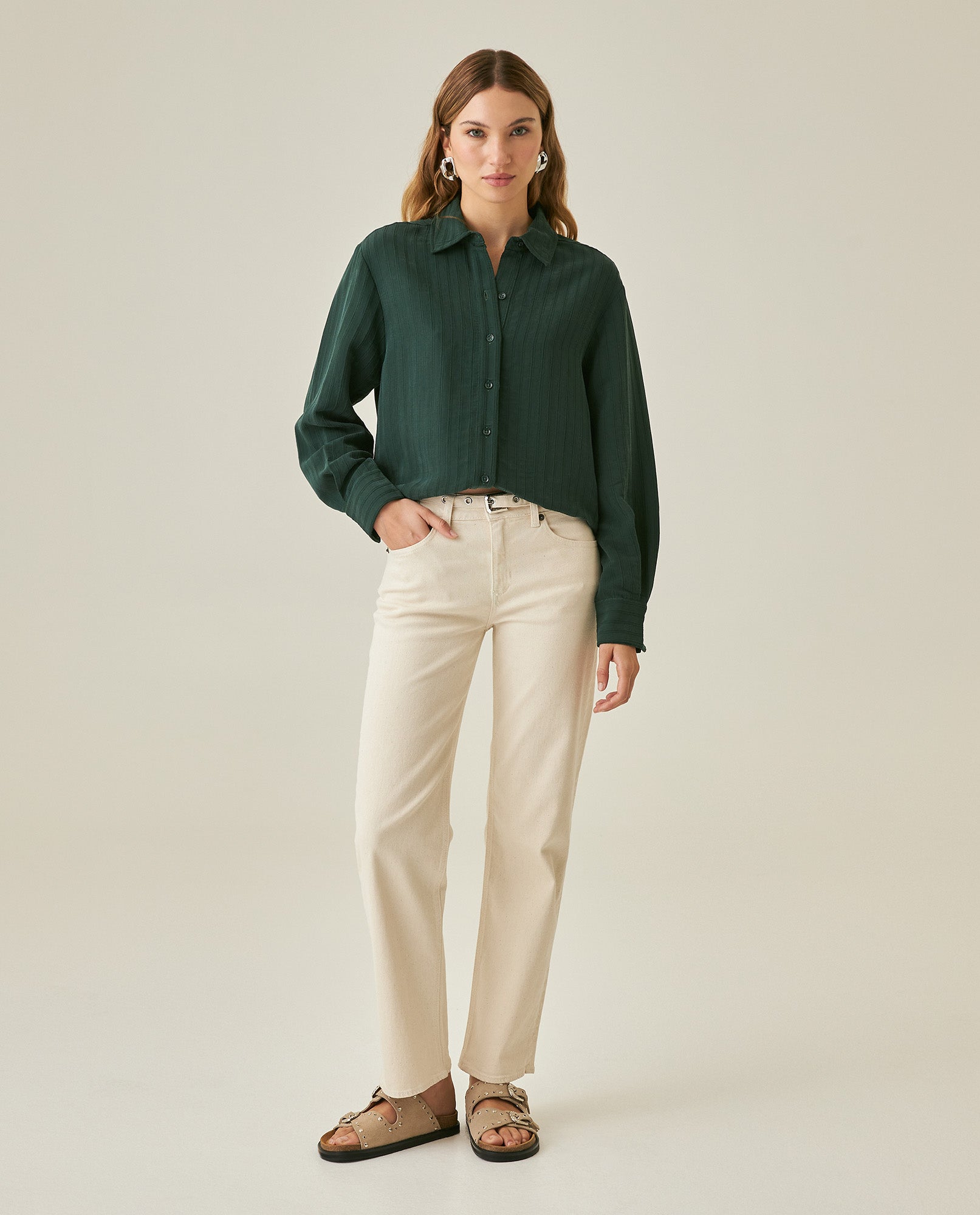 Womens Jeans Straight Relaxed Fit High Rise Cotton Comfort Raw Ivory Wash Included Belt - Raw 63_431H007_CRU134403_4