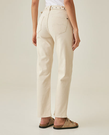 Womens Jeans Straight Relaxed Fit High Rise Cotton Comfort Raw Ivory Wash Included Belt - Raw 63_431H007_CRU134403_6