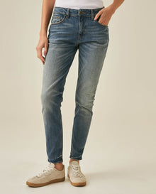 Womens Jeans Skinny Fit High Rise Cotton Comfort Medium Wash Heavy Vintage Distressing - Blue 63_431H008_AZU184140_0