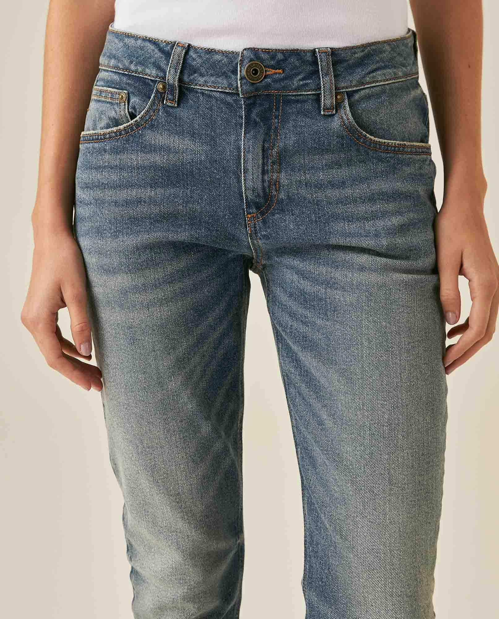 Womens Jeans Skinny Fit High Rise Cotton Comfort Medium Wash Heavy Vintage Distressing - Blue 63_431H008_AZU184140_5