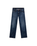 Womens Jeans Straight Relaxed Fit High Rise Cotton–Elastane Comfort Dark Wash Embroidered Logo - Blue 63_431H009_AZU194052_3