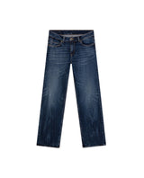 Womens Jeans Straight Relaxed Fit High Rise Cotton–Elastane Comfort Dark Wash Embroidered Logo - Blue 63_431H009_AZU194052_3