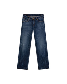 Womens Jeans Straight Relaxed Fit High Rise Cotton–Elastane Comfort Dark Wash Embroidered Logo - Blue 63_431H009_AZU194052_3