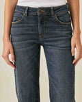 Womens Jeans Straight Relaxed Fit High Rise Cotton–Elastane Comfort Dark Wash Embroidered Logo - Blue 63_431H009_AZU194052_5