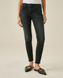 Womens Jeans Skinny Fit Mid Rise Cotton–Elastane Dark Wash Destroyer Effect Whiskering - Blue 63_431H010_AZU194052_0