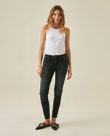 Womens Jeans Skinny Fit Mid Rise Cotton–Elastane Dark Wash Destroyer Effect Whiskering - Blue 63_431H010_AZU194052_4