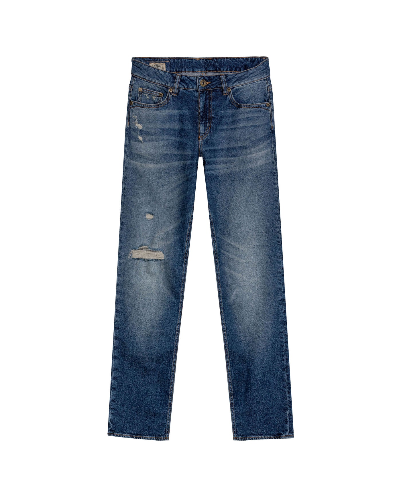 Womens Jeans New Skinny Bootcut High Rise Cotton–Tencel Blend Medium Wash Rips Artisan Repairs - Blue 63_431H011_AZU184140_3