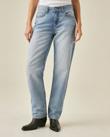 Womens Jeans Straight Relaxed Fit Super High Rise Cotton–Polyester Lurex Light Wash Subtle Shine - Blue 63_431H012_AZU154020_0