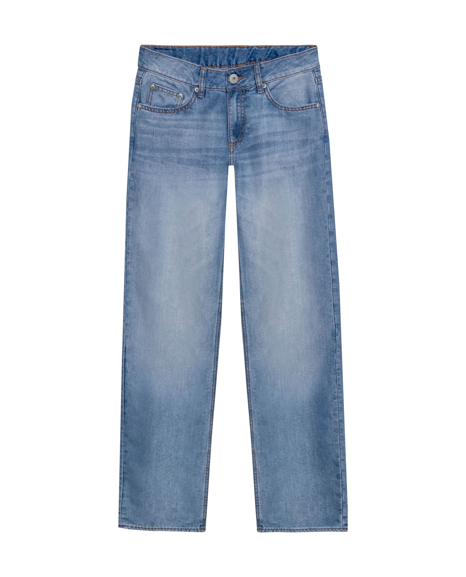 Womens Jeans Straight Relaxed Fit Super High Rise Cotton–Polyester Lurex Light Wash Subtle Shine - Blue 63_431H012_AZU154020_3