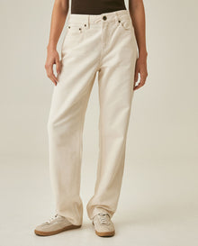 Womens Jeans Straight Relaxed Fit High Rise Cotton–Lyocell Herringbone Texture Raw Ivory Wash - Raw 63_431H013_CRU134403_0