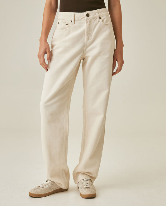 Womens Jeans Straight Relaxed Fit High Rise Cotton–Lyocell Herringbone Texture Raw Ivory Wash - Raw 63_431H013_CRU134403_0