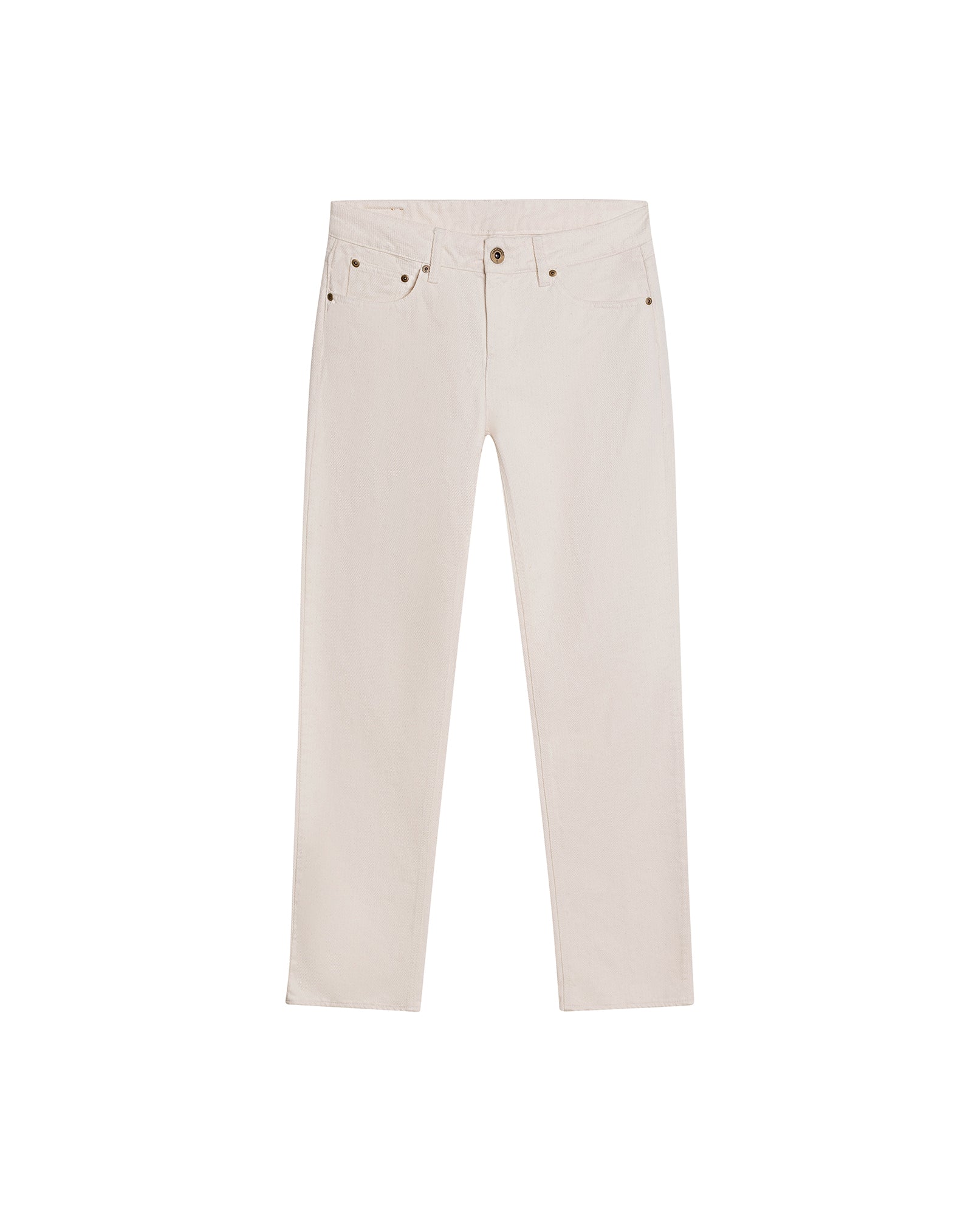 Womens Jeans Straight Relaxed Fit High Rise Cotton–Lyocell Herringbone Texture Raw Ivory Wash - Raw 63_431H013_CRU134403_3