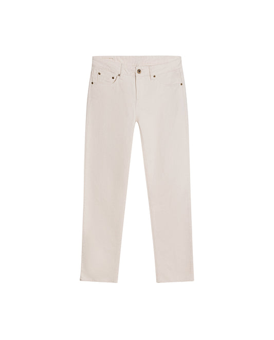 Womens Jeans Straight Relaxed Fit High Rise Cotton–Lyocell Herringbone Texture Raw Ivory Wash - Raw 63_431H013_CRU134403_3