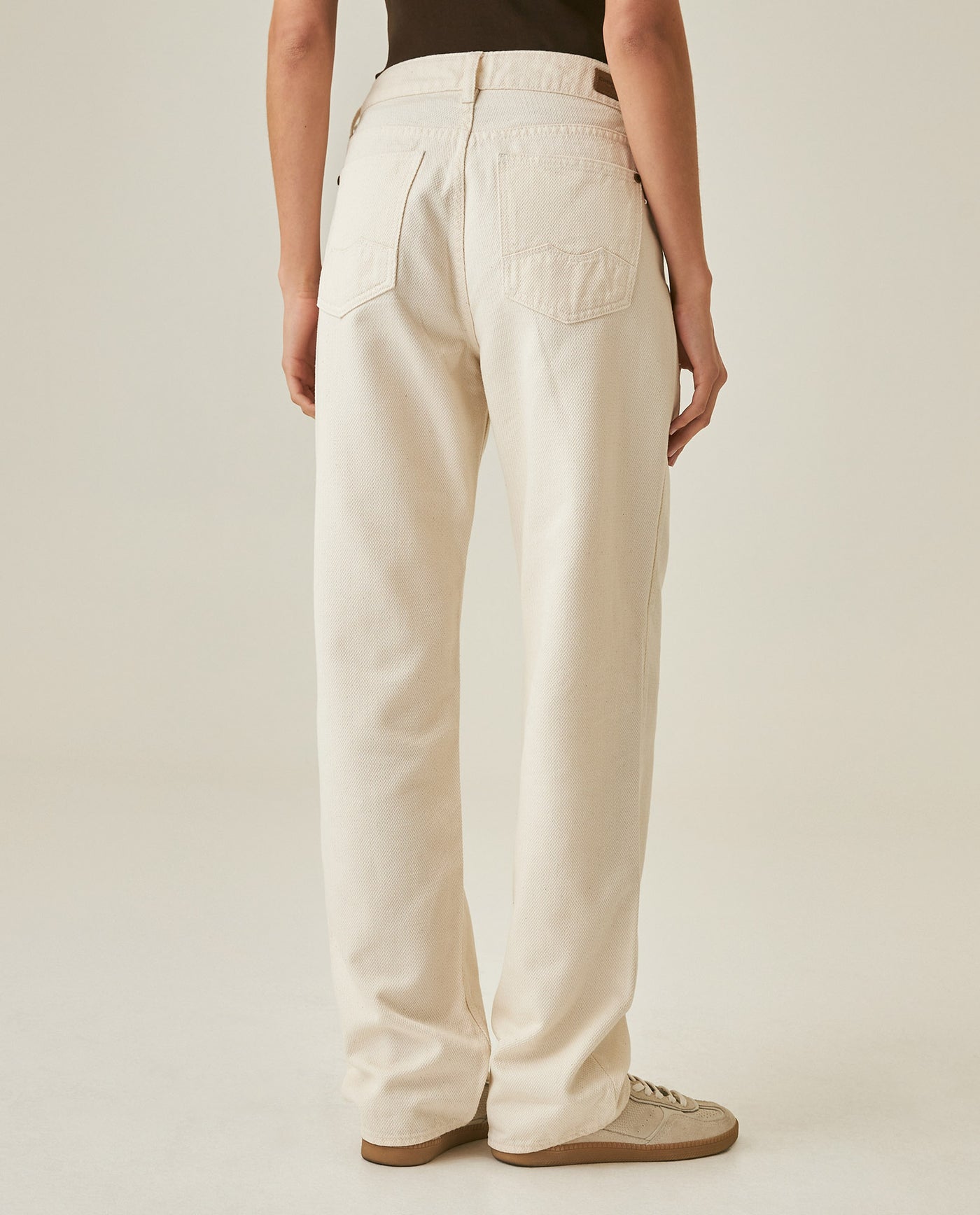 Womens Jeans Straight Relaxed Fit High Rise Cotton–Lyocell Herringbone Texture Raw Ivory Wash - Raw 63_431H013_CRU134403_6