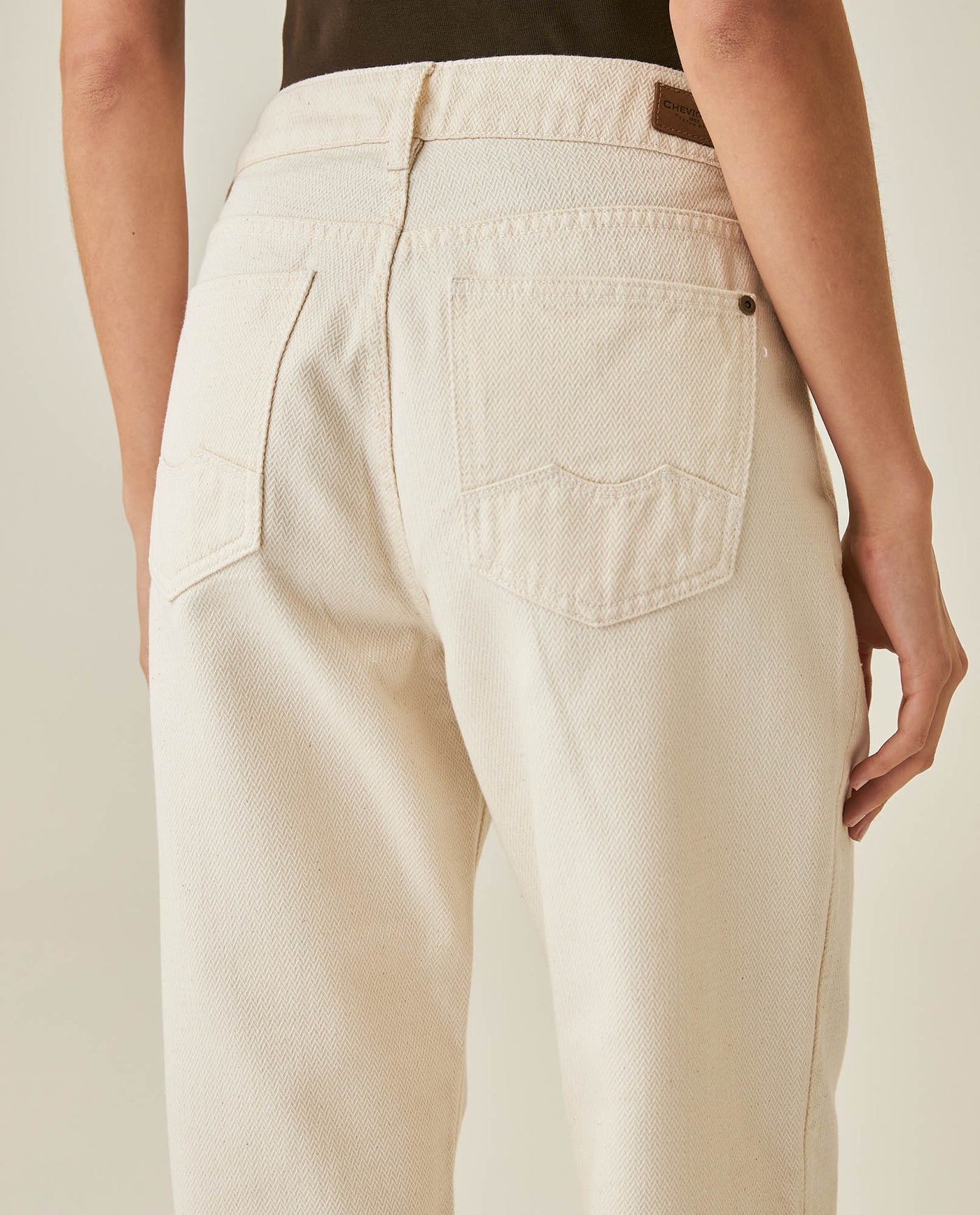 Womens Jeans Straight Relaxed Fit High Rise Cotton–Lyocell Herringbone Texture Raw Ivory Wash - Raw 63_431H013_CRU134403_7