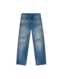 Womens Jeans Boy Fit Bootcut Mid Rise Cotton–Lyocell Medium Wash Rips Subtle Distressing - Blue 63_431H014_AZU184140_3