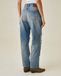 Womens Jeans Boy Fit Bootcut Mid Rise Cotton–Lyocell Medium Wash Rips Subtle Distressing - Blue 63_431H014_AZU184140_6