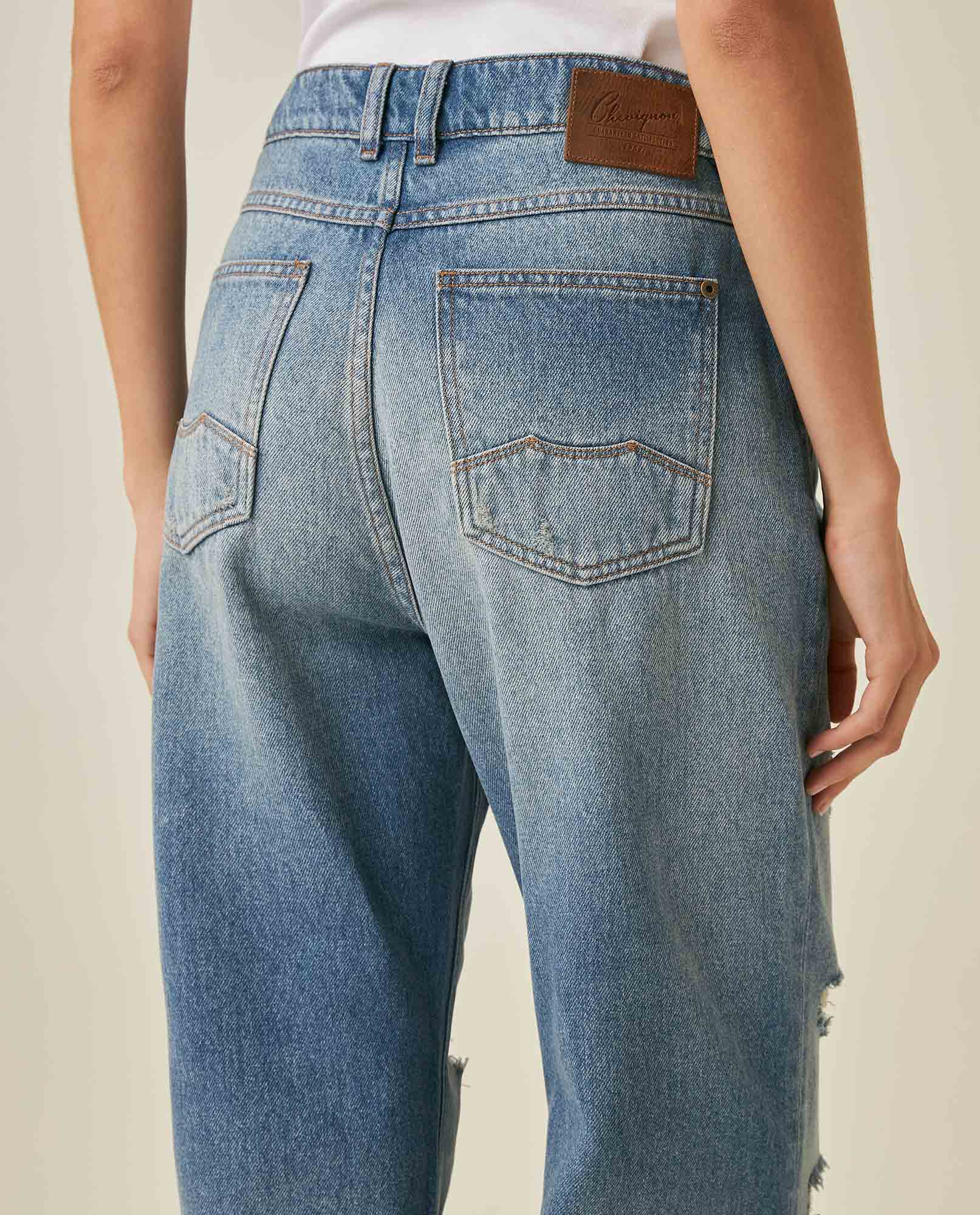 Womens Jeans Boy Fit Bootcut Mid Rise Cotton–Lyocell Medium Wash Rips Subtle Distressing - Blue 63_431H014_AZU184140_7