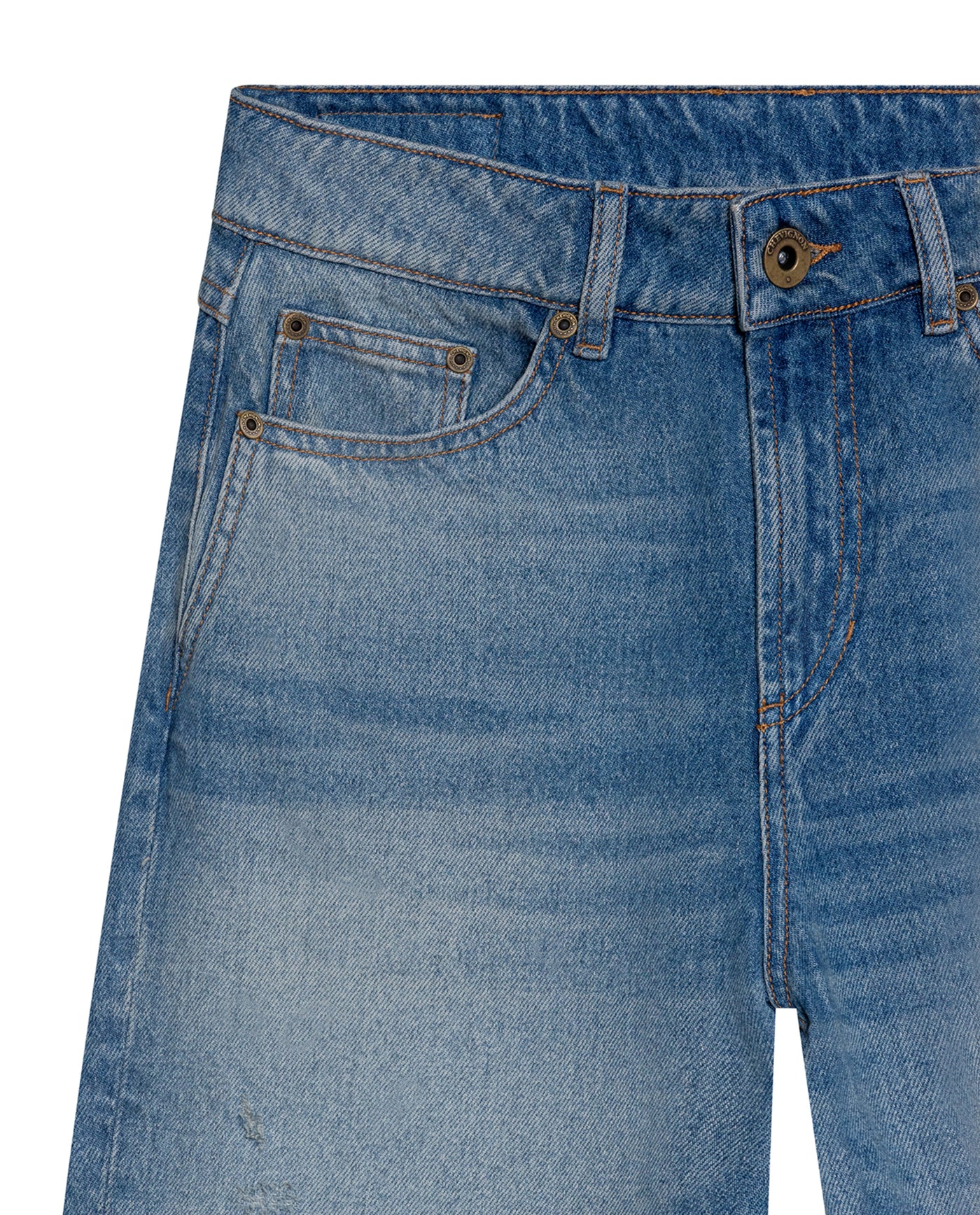 Womens Jeans Boy Fit Bootcut Mid Rise Cotton–Lyocell Medium Wash Rips Subtle Distressing - Blue 63_431H014_AZU184140_8