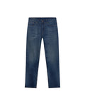 Womens Jeans Boy Fit Tapered Leg Mid Rise Cotton–Tencel Blend Dark Wash Subtle Distressing - Blue 63_431H015_AZU194052_0
