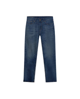 Womens Jeans Boy Fit Tapered Leg Mid Rise Cotton–Tencel Blend Dark Wash Subtle Distressing - Blue 63_431H015_AZU194052_0