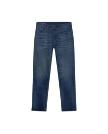 Womens Jeans Boy Fit Tapered Leg Mid Rise Cotton–Tencel Blend Dark Wash Subtle Distressing - Blue 63_431H015_AZU194052_0