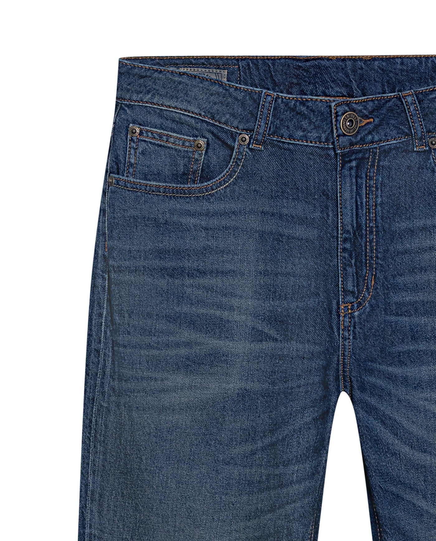 Womens Jeans Boy Fit Tapered Leg Mid Rise Cotton–Tencel Blend Dark Wash Subtle Distressing - Blue 63_431H015_AZU194052_3