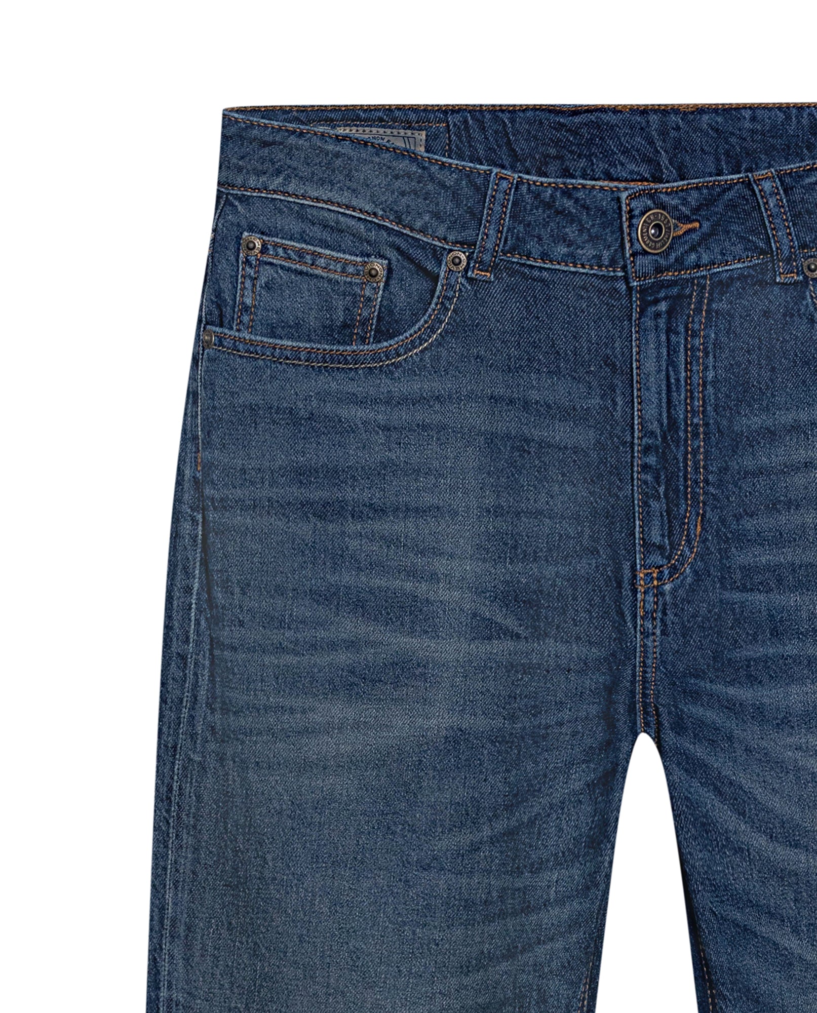 Womens Jeans Boy Fit Tapered Leg Mid Rise Cotton–Tencel Blend Dark Wash Subtle Distressing - Blue 63_431H015_AZU194052_3