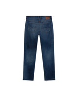 Womens Jeans Boy Fit Tapered Leg Mid Rise Cotton–Tencel Blend Dark Wash Subtle Distressing - Blue 63_431H015_AZU194052_5